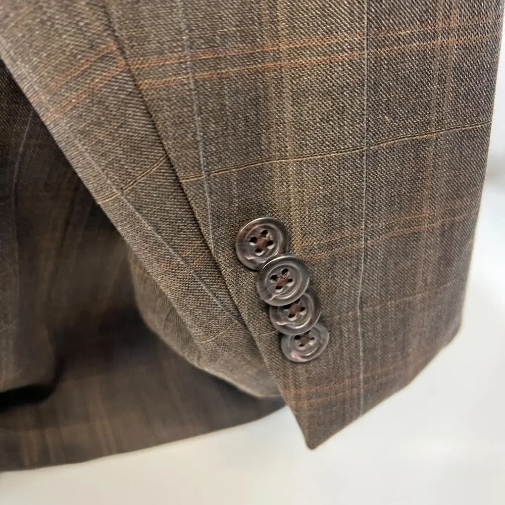 Peter Millar Men's Blazer‎ Sport Coat Jacket Brown Plaid Glen Check Wool 48
